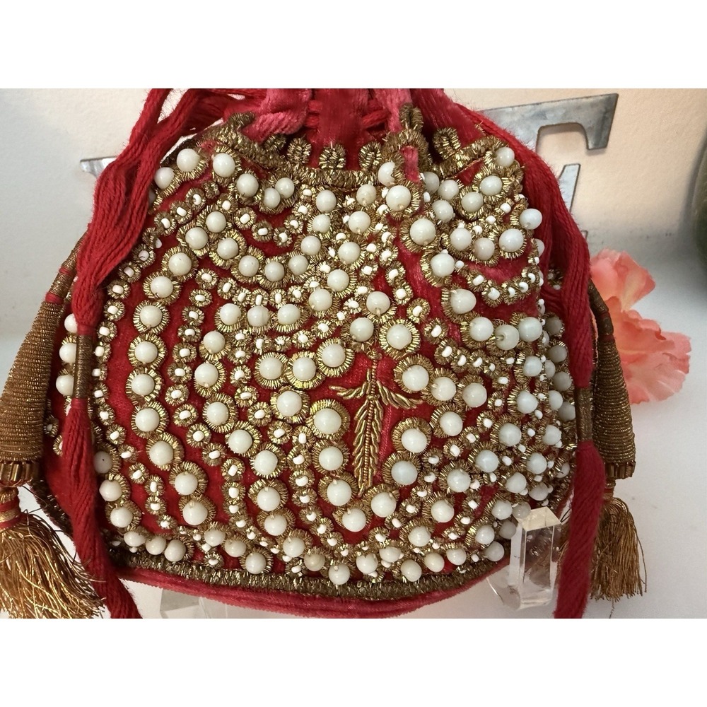 Beaded Vintage Reticule Bag Clutch Pouch Potli Bag Bridal Embroidered Purse 6X5 - Picture 14 of 16